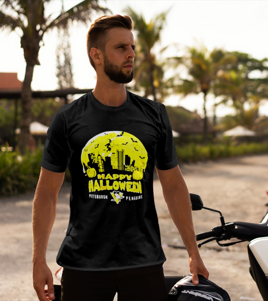 Pittsburgh Penguins Happy Halloween Skyline Pumpkins T-Shirt