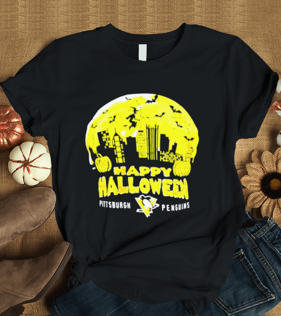 Pittsburgh Penguins Happy Halloween Skyline Pumpkins T-Shirt