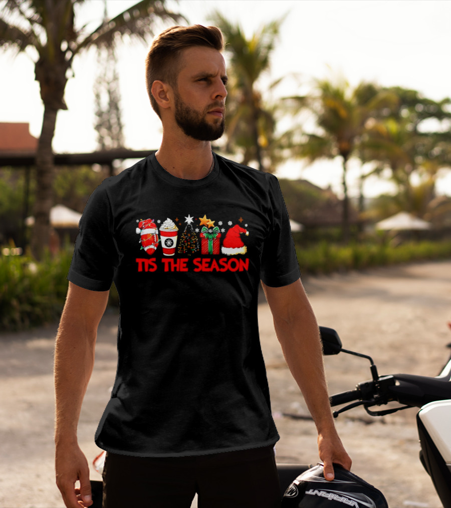 Tis The Season Football Coffee Christmas Tree Gift Santa Hat T-Shirt
