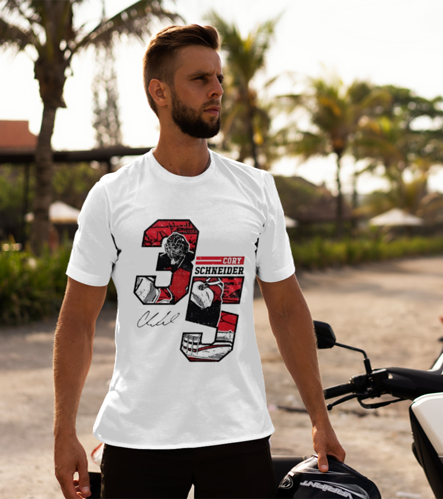 Cory Schneider New Jersey Devils 35 Signature Offset T-Shirt