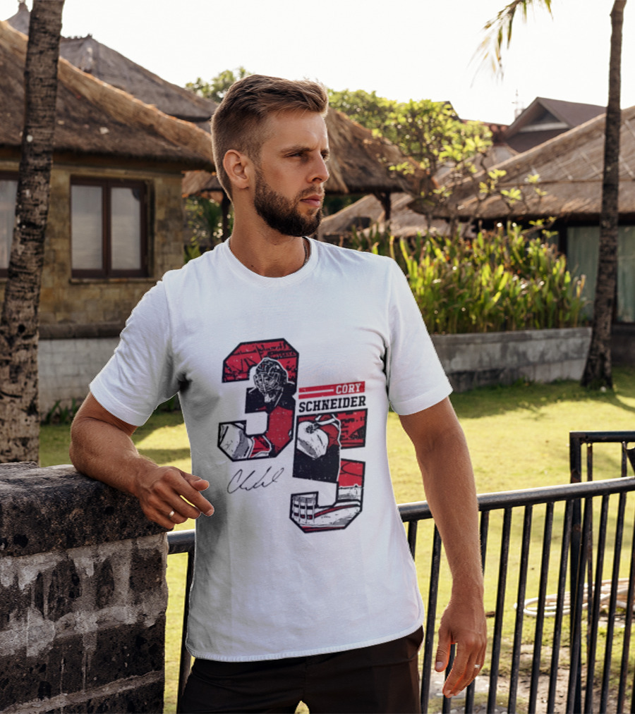 Cory Schneider New Jersey Devils 35 Signature Offset T-Shirt