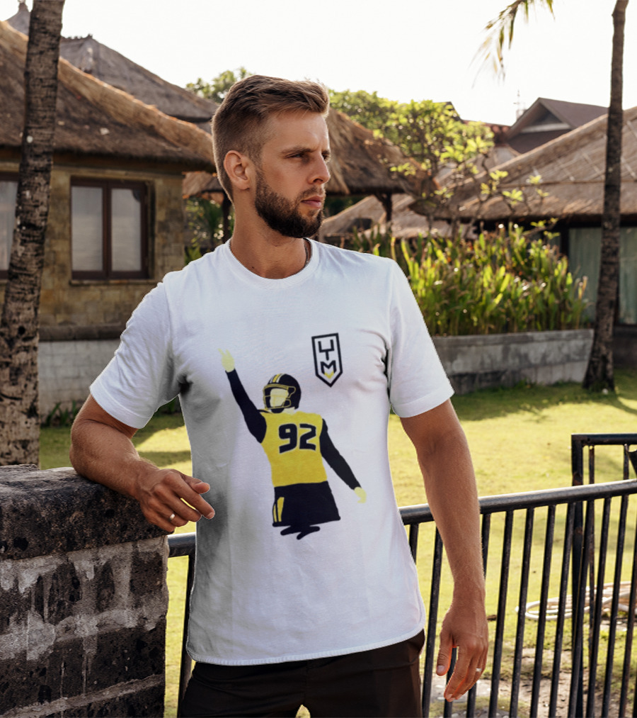 Harrison Mevis 92 Los Angeles Rams The Thiccer Kicker Football Player Quarterback Iconic Celebratory Pose T-Shirt