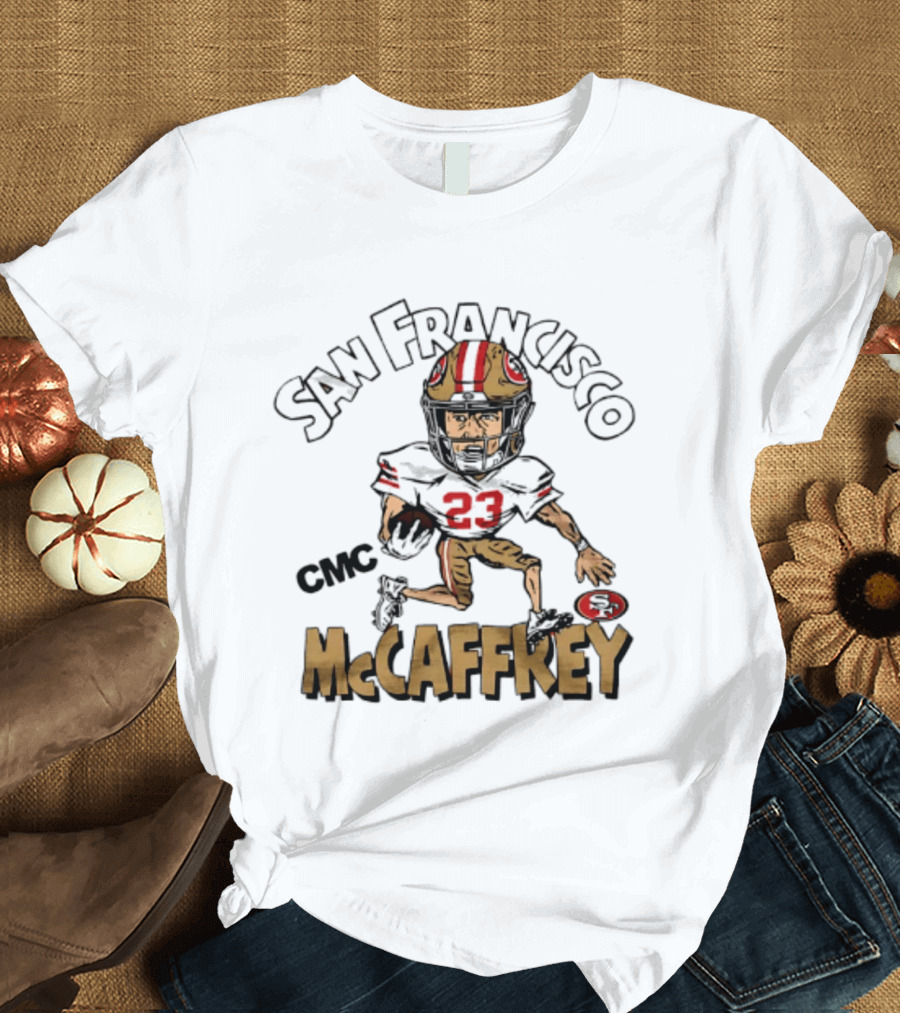 San Francisco 49ers CMC McCaffrey Caricature Football 23 T-Shirt