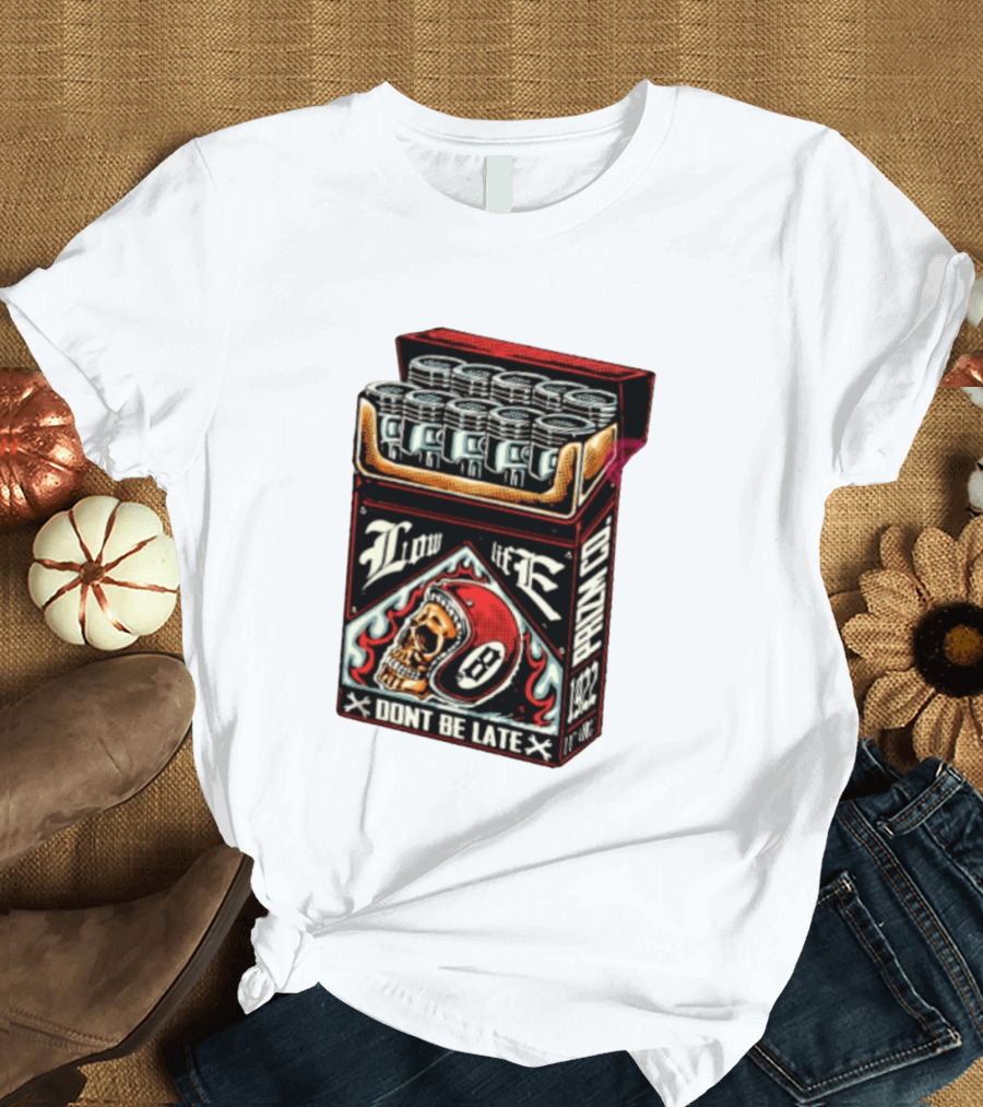 Low Life Prizm Co Don't Be Late Skull Helmet Pistons Pack T-Shirt