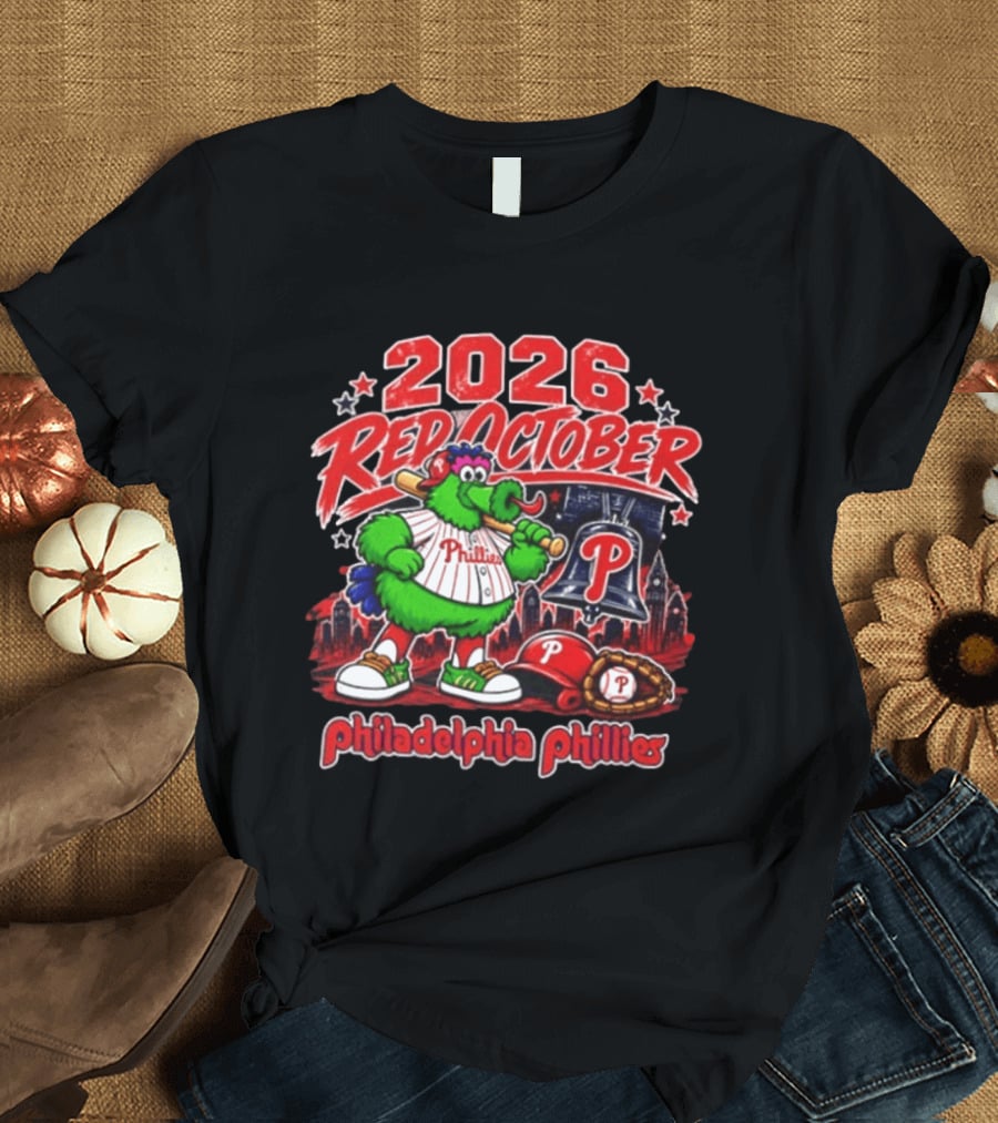 2026 Red October Philadelphia Phillies Phanatic City Skyline Liberty Bell T-Shirt