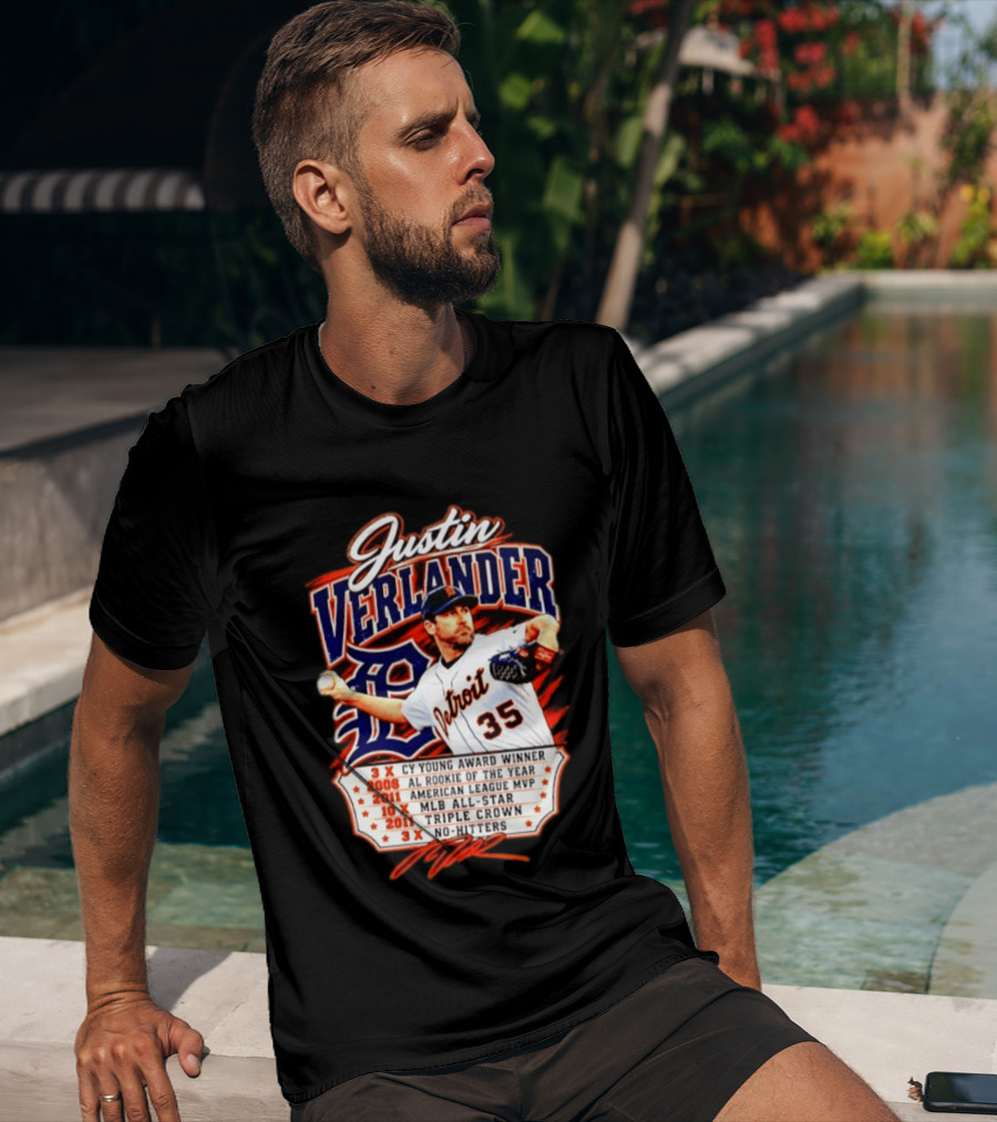 Justin Verlander Detroit Tigers Triple Crown 3x Cy Young 2011 MVP MLB All Star No Hitters T-Shirt