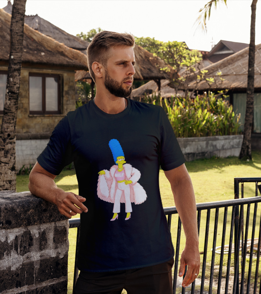 Marge Simpson Milf Pink Fur Coat The Simpsons Cartoon Iconic Character Fashion T-Shirt