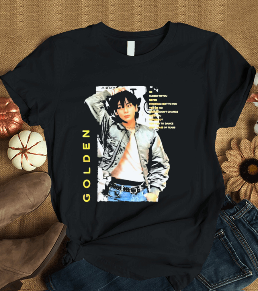 Seok Jin Wearing Jungkook Golden Visual With Song Titles T-Shirt