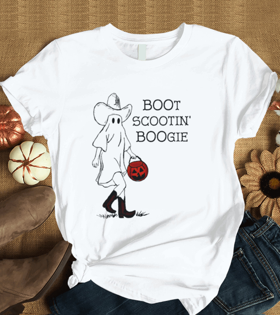 Boot Scootin' Boogie Ghost Cowgirl Halloween Trick Or Treat T-Shirt
