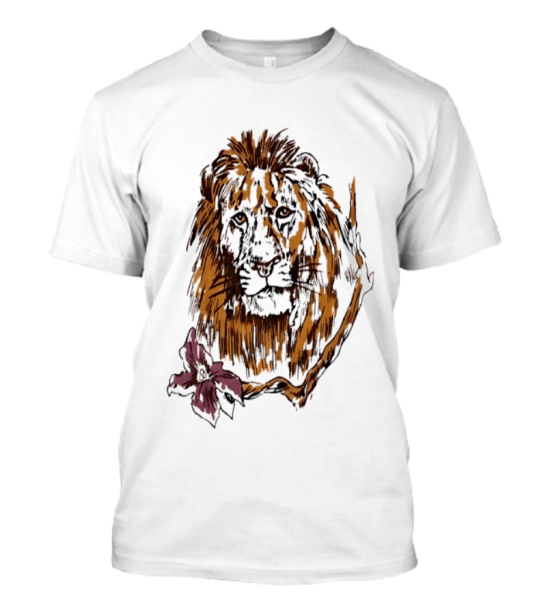 Lion With Purple Flower Wildlife Nature T-Shirt