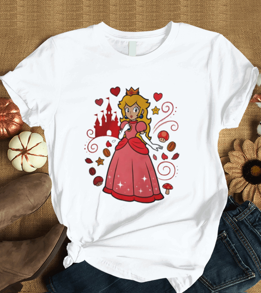 Princess Peach Enchanted Castle Hearts Stars Mushrooms Adventure T-Shirt