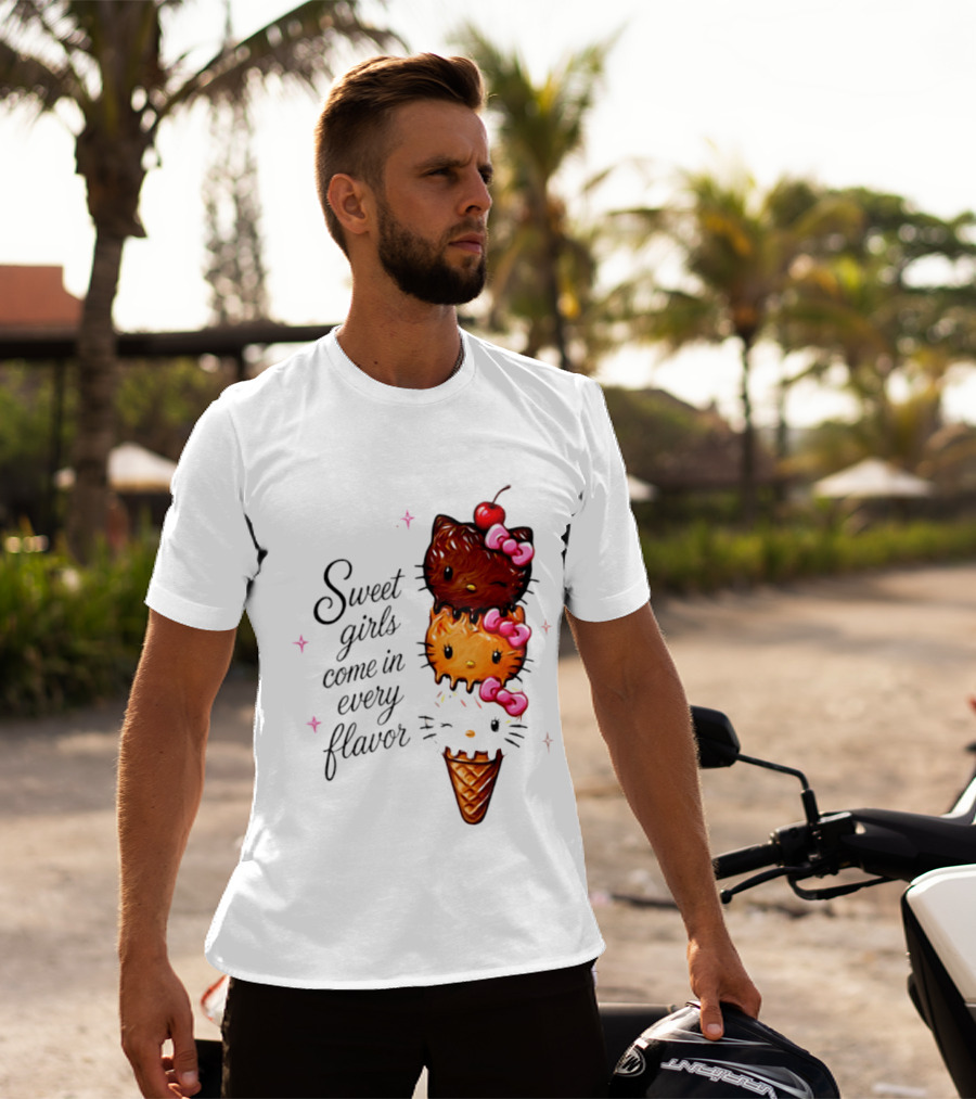 Sweet Girls Come In Every Flavor Hello Kitty Ice Cream Cone T-Shirt
