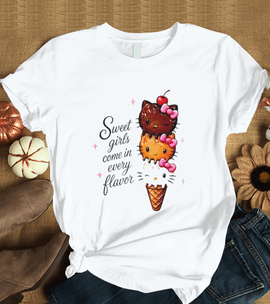 Sweet Girls Come In Every Flavor Hello Kitty Ice Cream Cone T-Shirt