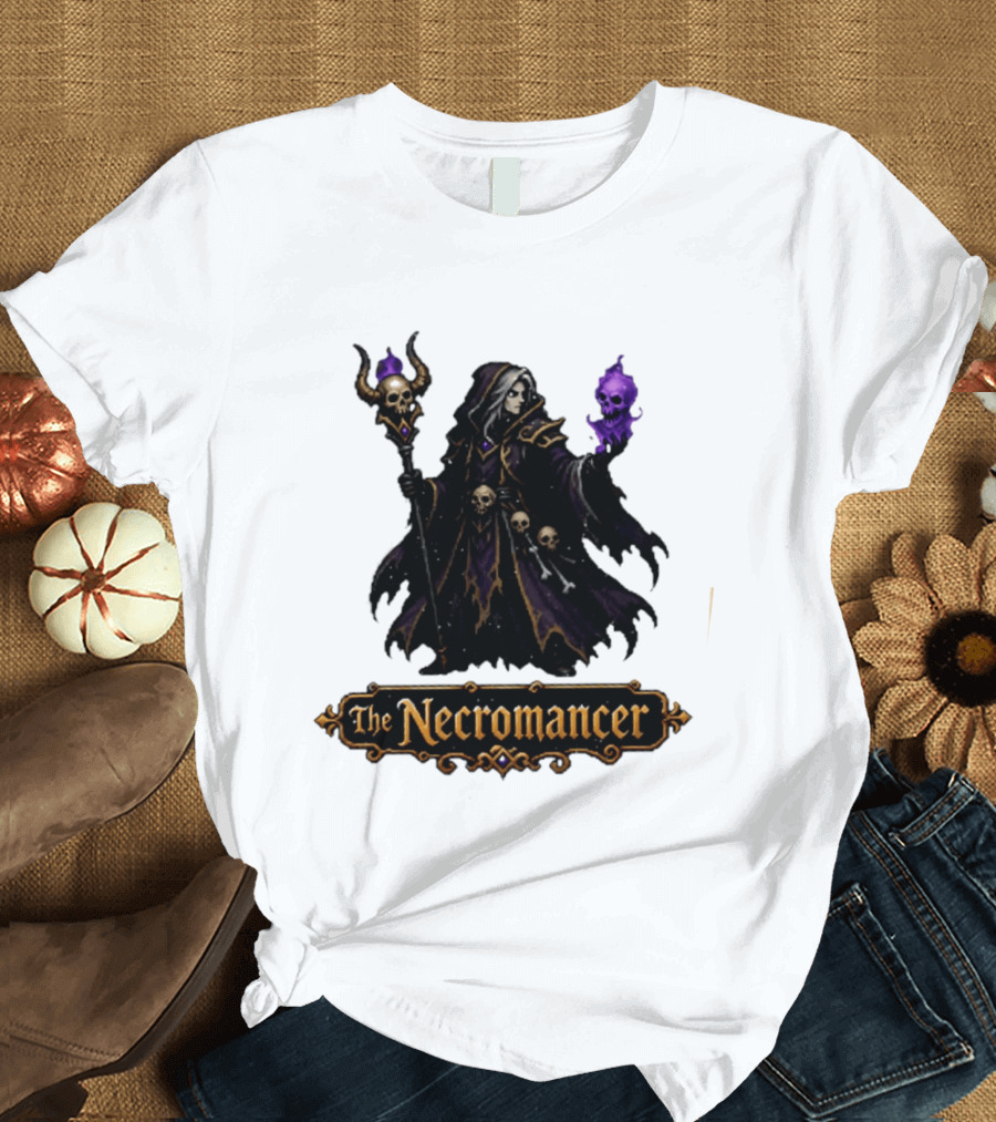 The Necromancer RPG Fantasy Dungeons And Dragons Mage Skulls And Staff T-Shirt