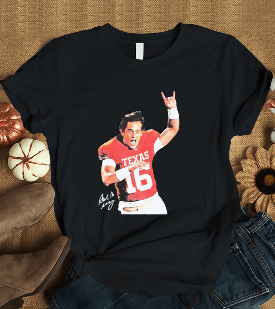 Arch Manning Texas Longhorns 16 Rock Hand Gesture T-Shirt