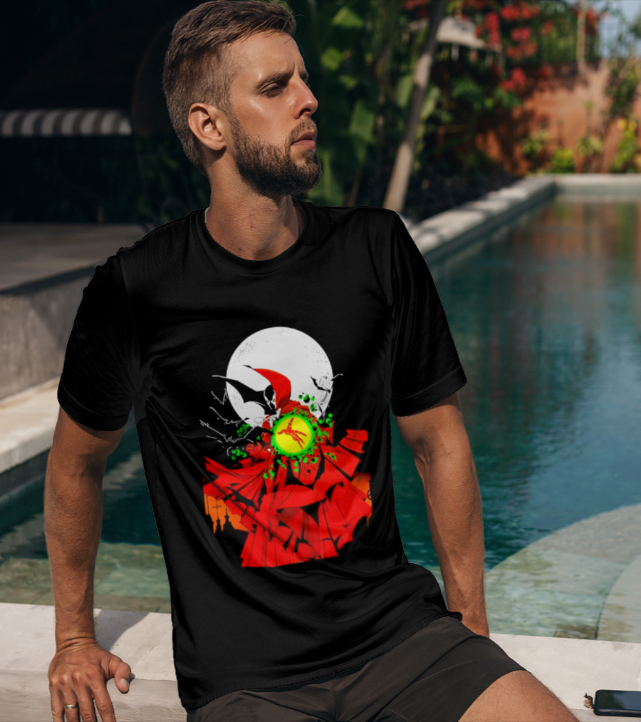 Graveyard Shift Whitegold Industries Spawn Halloween 2026 Full Red Moon T-Shirt