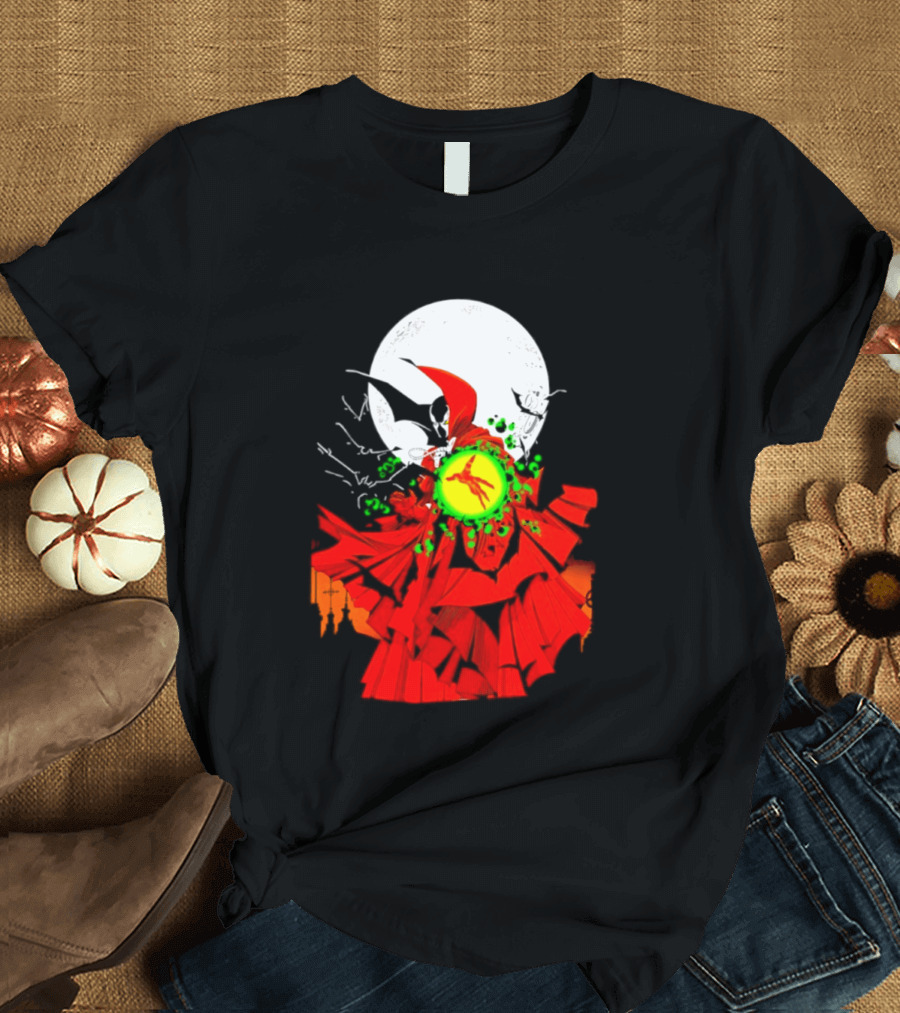 Graveyard Shift Whitegold Industries Spawn Halloween 2026 Full Red Moon T-Shirt