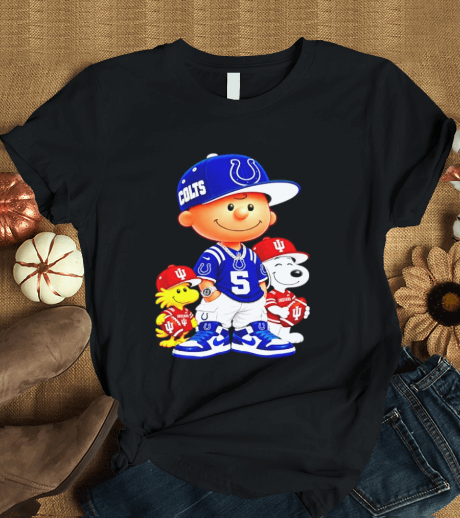 Charlie Brown And Snoopy Indianapolis Colts Indiana Hoosiers Football Team Merchandise T-Shirt
