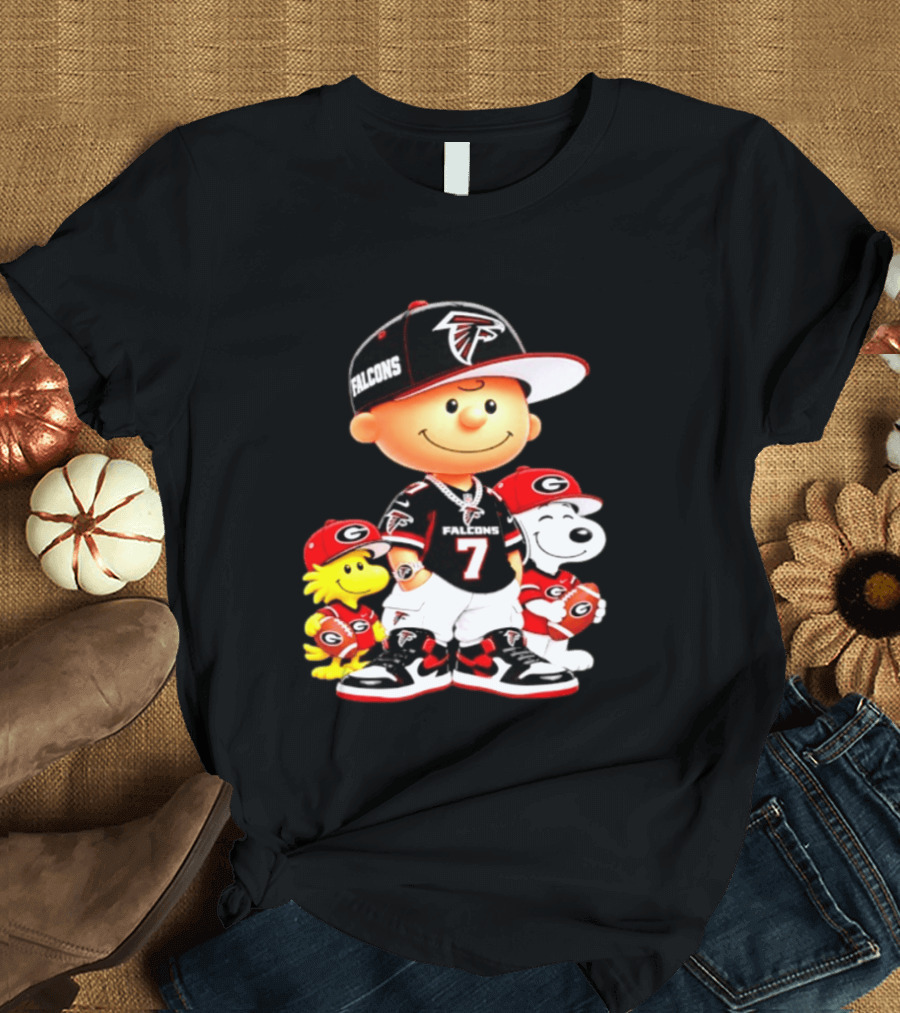Charlie Brown Snoopy Woodstock Atlanta Falcons Georgia Bulldogs Football Fan Gear T-Shirt