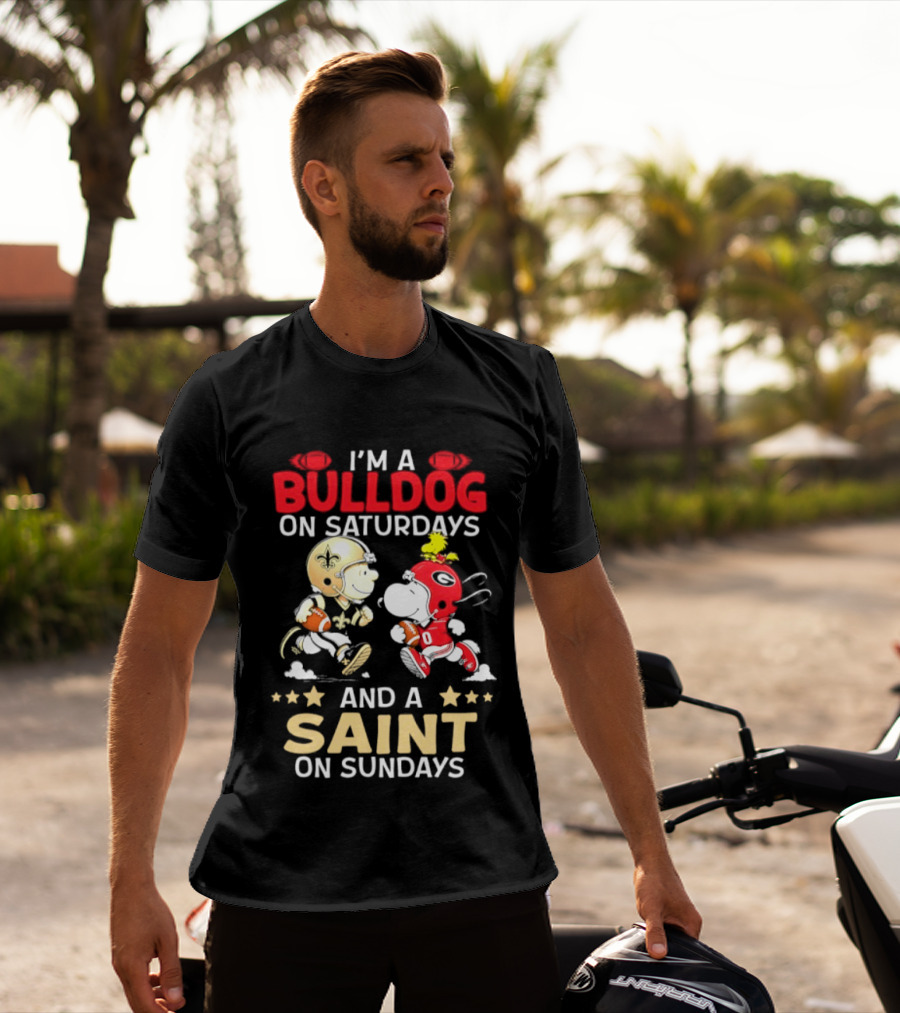 I'm A Bulldog On Saturdays And A Saint On Sundays Football Peanuts T-Shirt