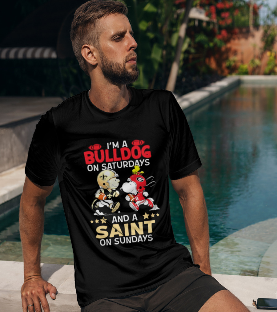 I'm A Bulldog On Saturdays And A Saint On Sundays Football Peanuts T-Shirt