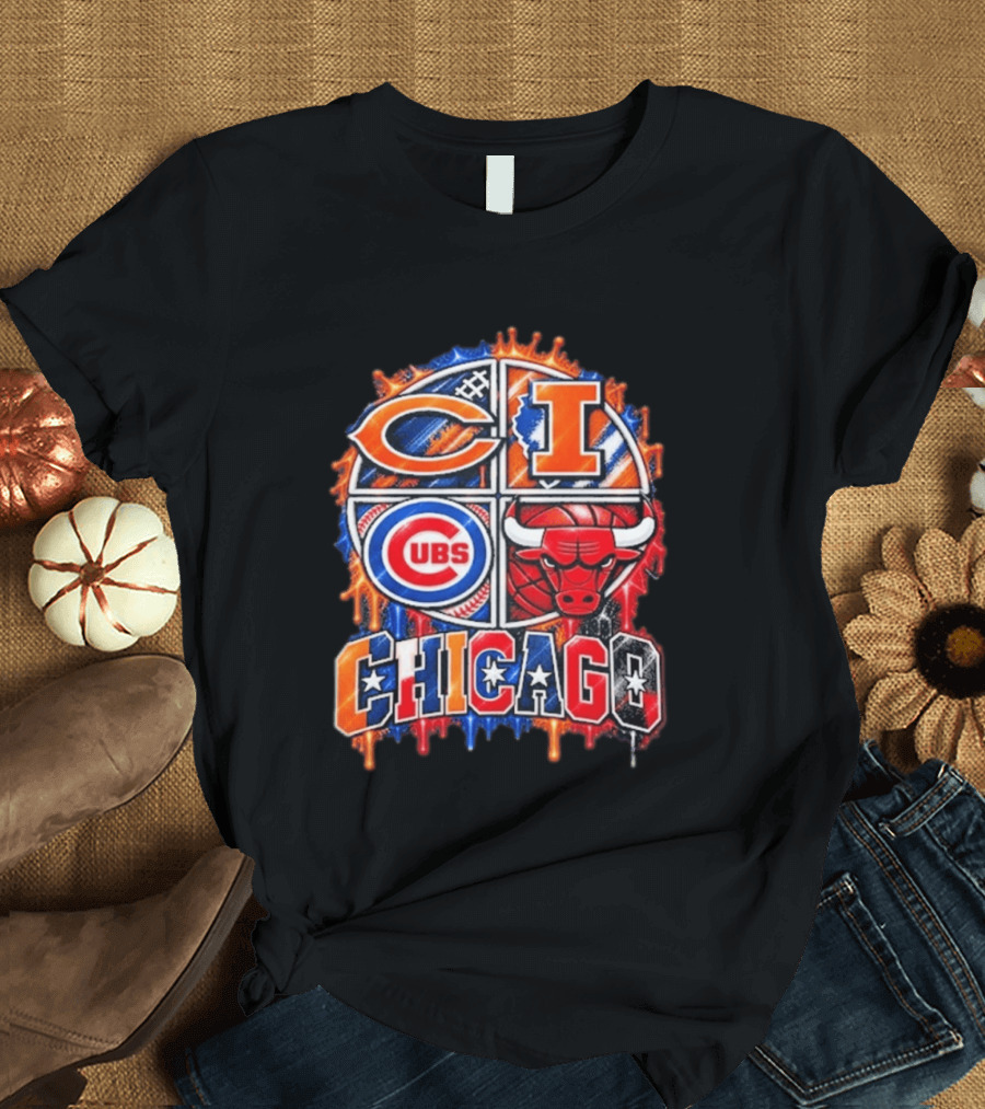 Chicago Sports Bears Fighting Illini Cubs Bulls City Pride T-Shirt