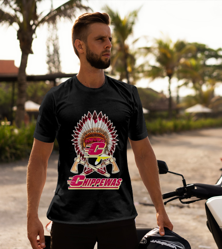 Chippewas Native American Headdress And Tomahawks Central Michigan Chippewas T-Shirt