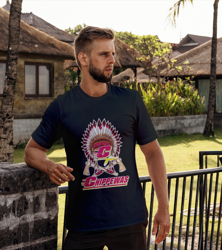 Chippewas Native American Headdress And Tomahawks Central Michigan Chippewas T-Shirt