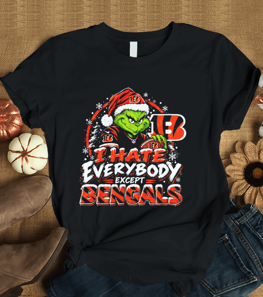 Cincinnati Bengals Grinch I Hate Everybody Except Bengals Christmas Holiday Bengals Fans T-Shirt