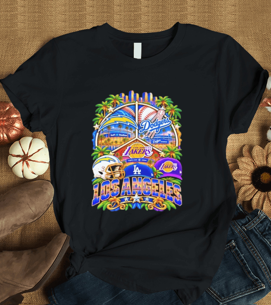 Los Angeles Dodgers Chargers Lakers SoFi Stadium City Skyline T-Shirt