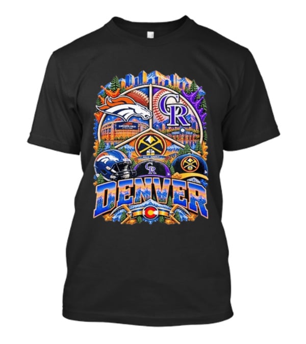 Denver Broncos Rockies Nuggets Sports Skyline Empower Field Coors Ball Arena T-Shirt