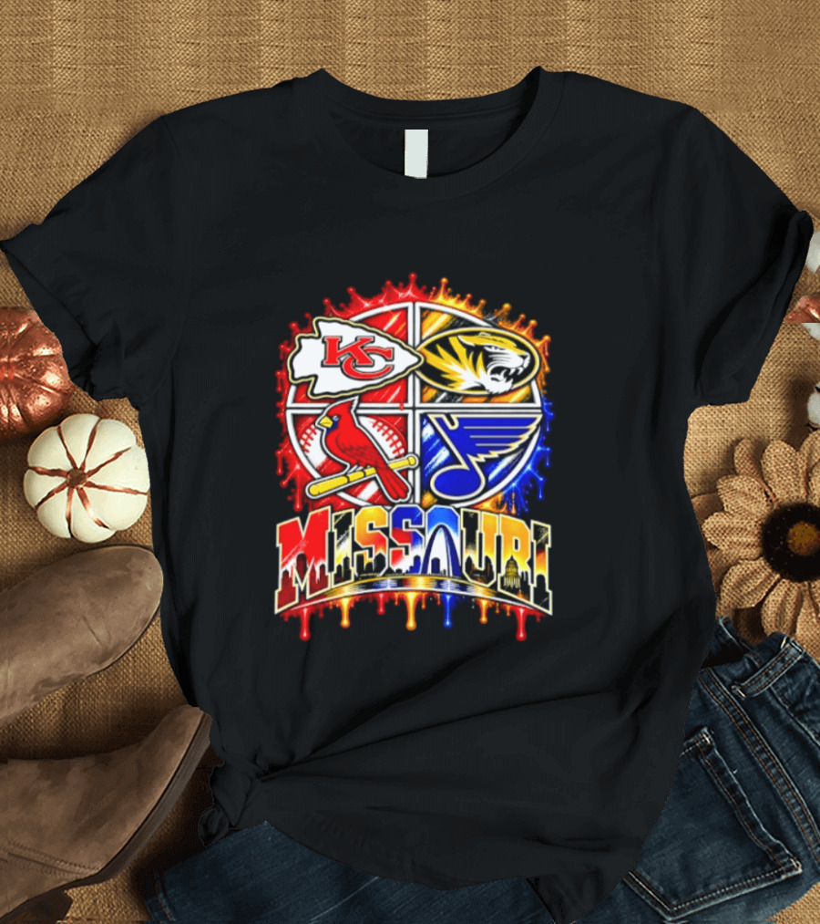 Missouri Kansas City Chiefs Mizzou Tigers St Louis Cardinals Blues Skyline T-Shirt