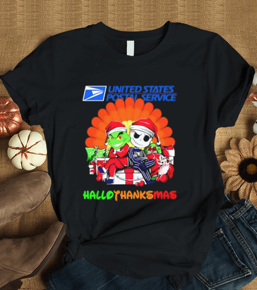 United States Postal Service Grinch Jack Skellington Hallothanksmas 2026 T-Shirt