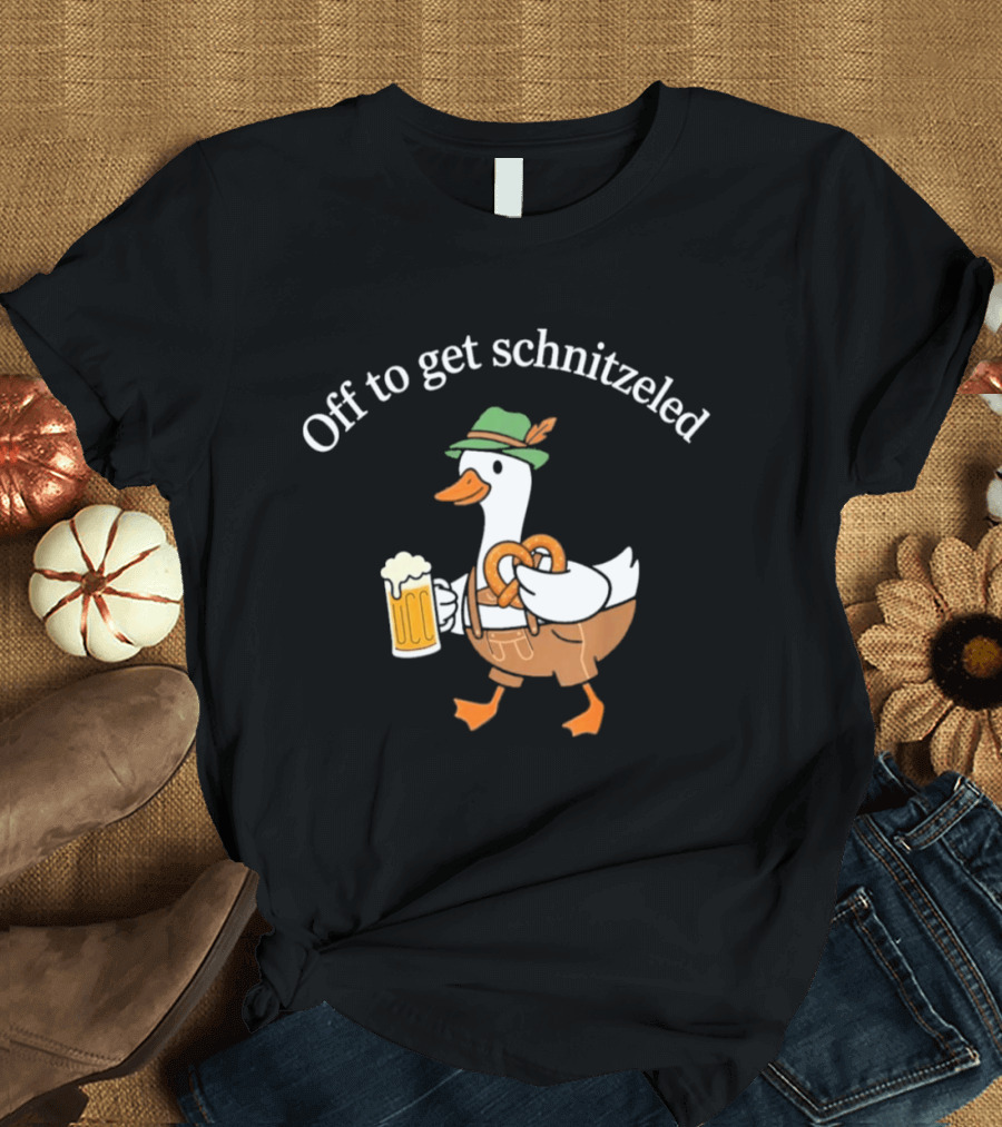 Off To Get Schnitzeled Duck In Lederhosen With Beer And Pretzel T-Shirt