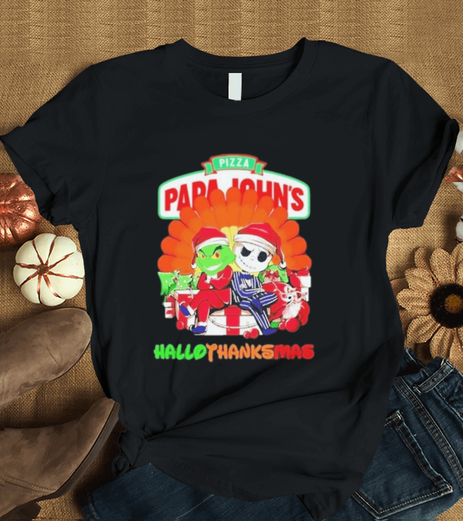 Papa John's Pizza Grinch Jack Skellington Hallothanksmas 2026 T-Shirt