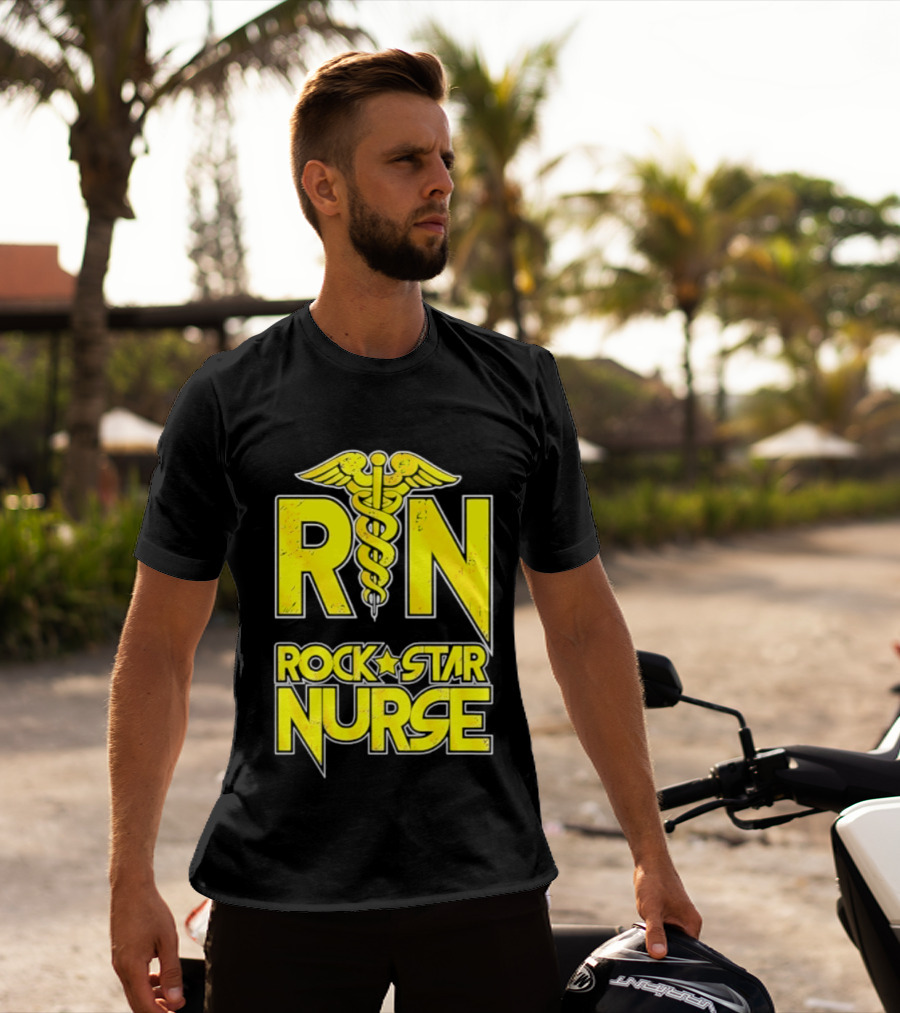 RN Rock Star Nurse Medical Professional Caduceus T-Shirt