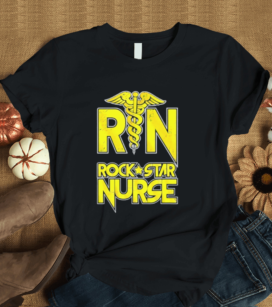 RN Rock Star Nurse Medical Professional Caduceus T-Shirt