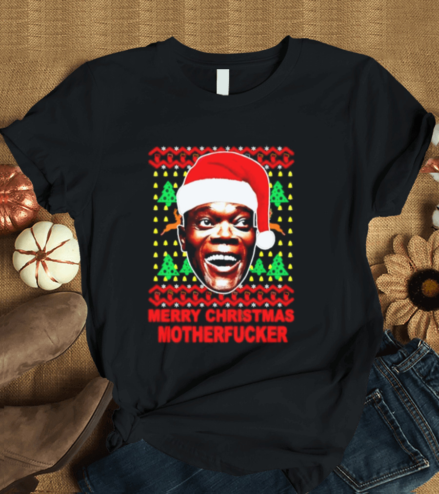 Samuel L Jackson Santa Hat Christmas Humor T-Shirt