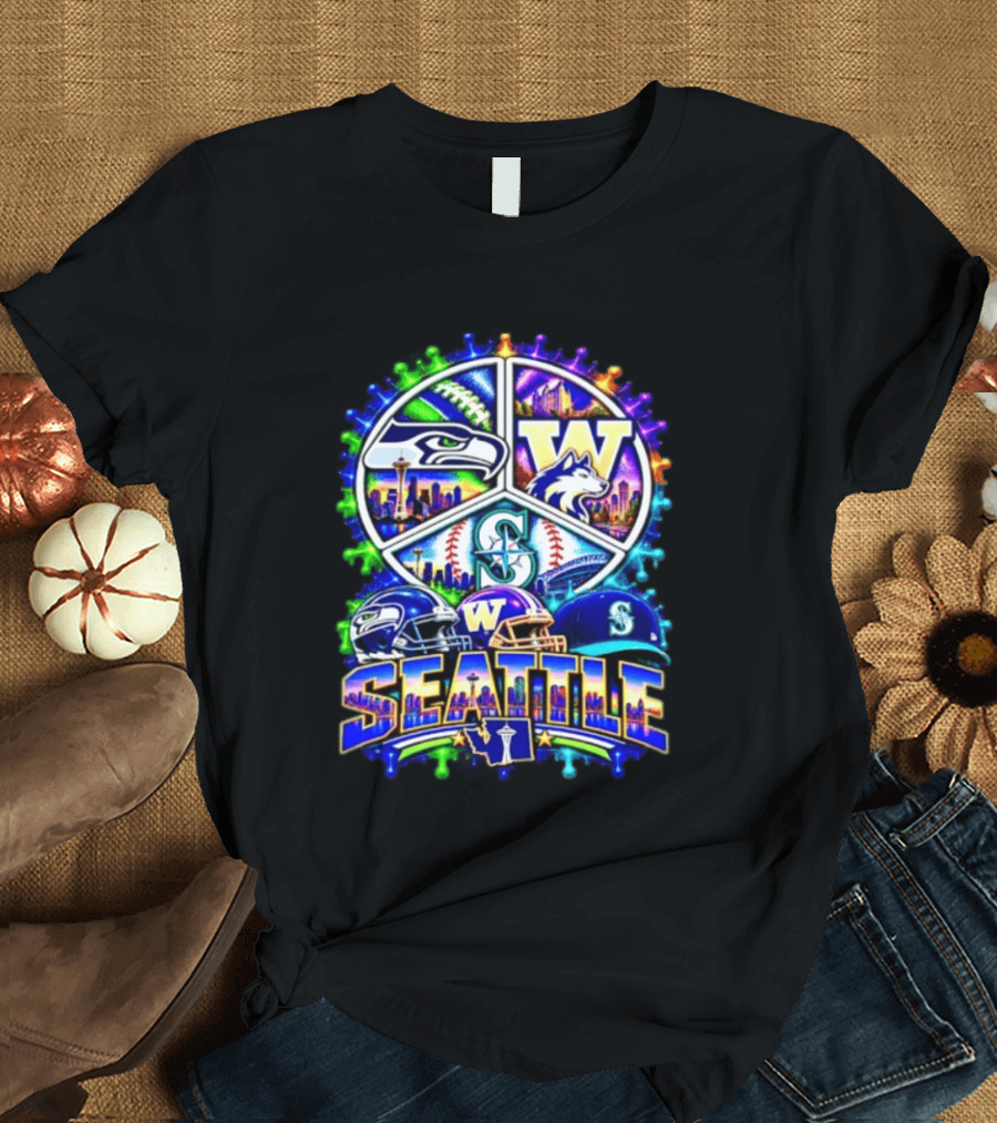 Seattle Seahawks Washington Huskies Mariners Skyline Sports Team Collection T-Shirt