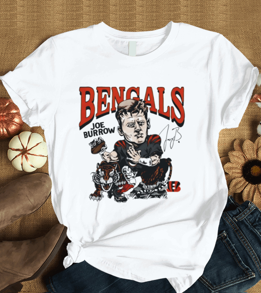 Cincinnati Bengals Joe Burrow Caricature NFL Player T-Shirt