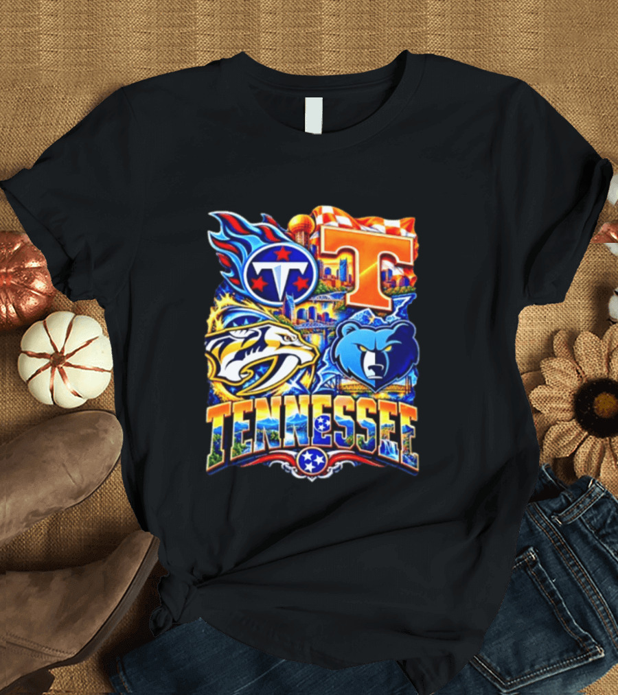 Tennessee Titans Nashville Predators Memphis Grizzlies Volunteers Sports Emblems T-Shirt
