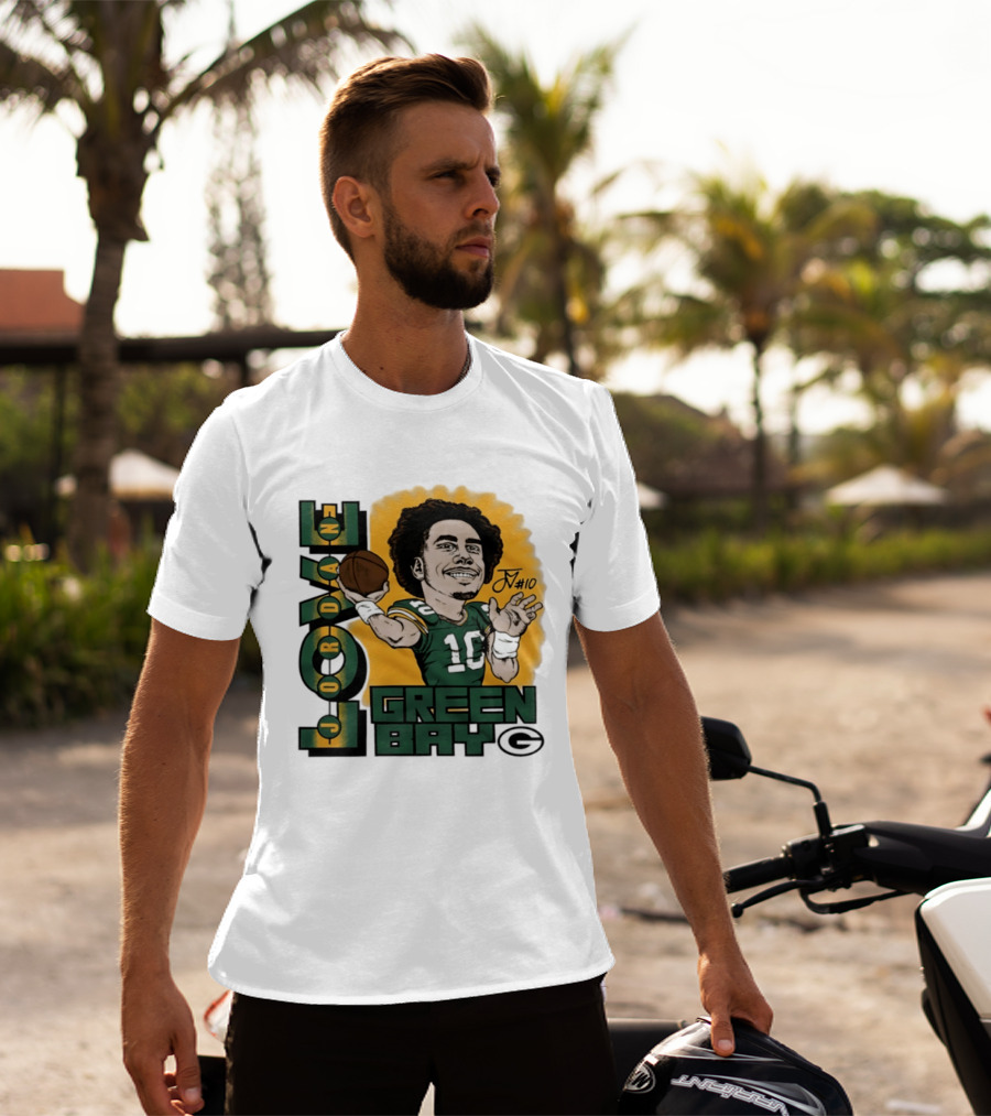 Green Bay Packers Jordan Love Caricature Player Number 10 Football T-Shirt