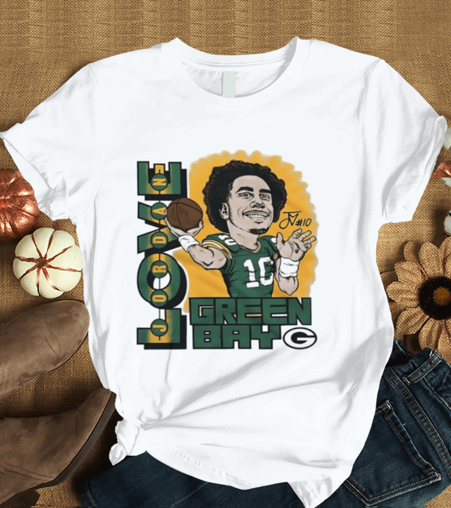 Green Bay Packers Jordan Love Caricature Player Number 10 Football T-Shirt
