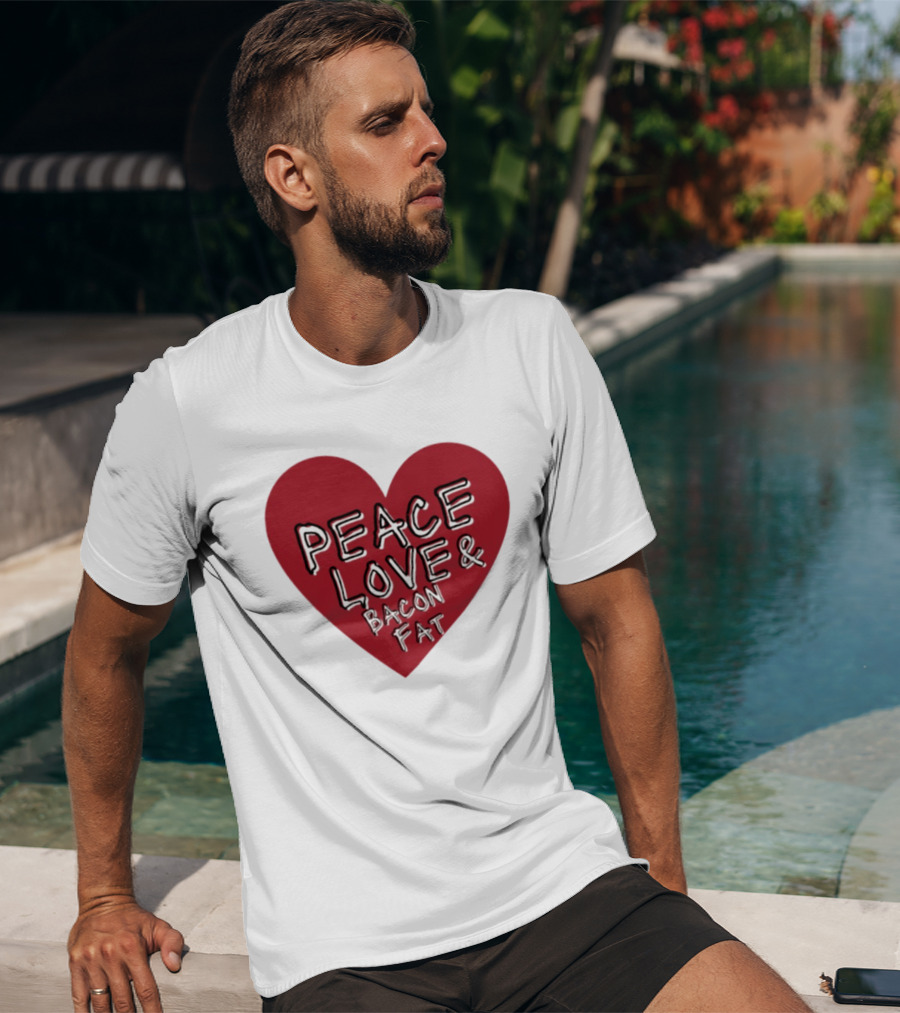 Peace Love And Bacon Fat Heart Shape Red T-Shirt