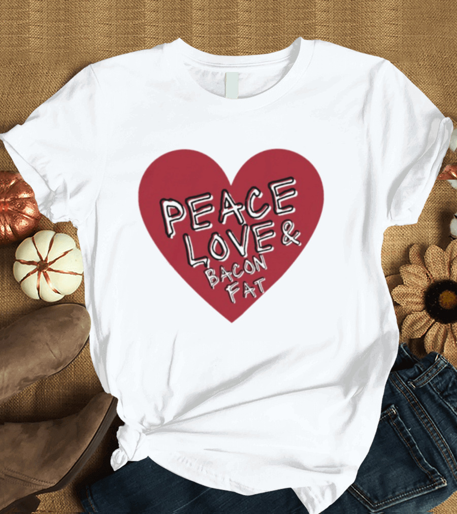 Peace Love And Bacon Fat Heart Shape Red T-Shirt