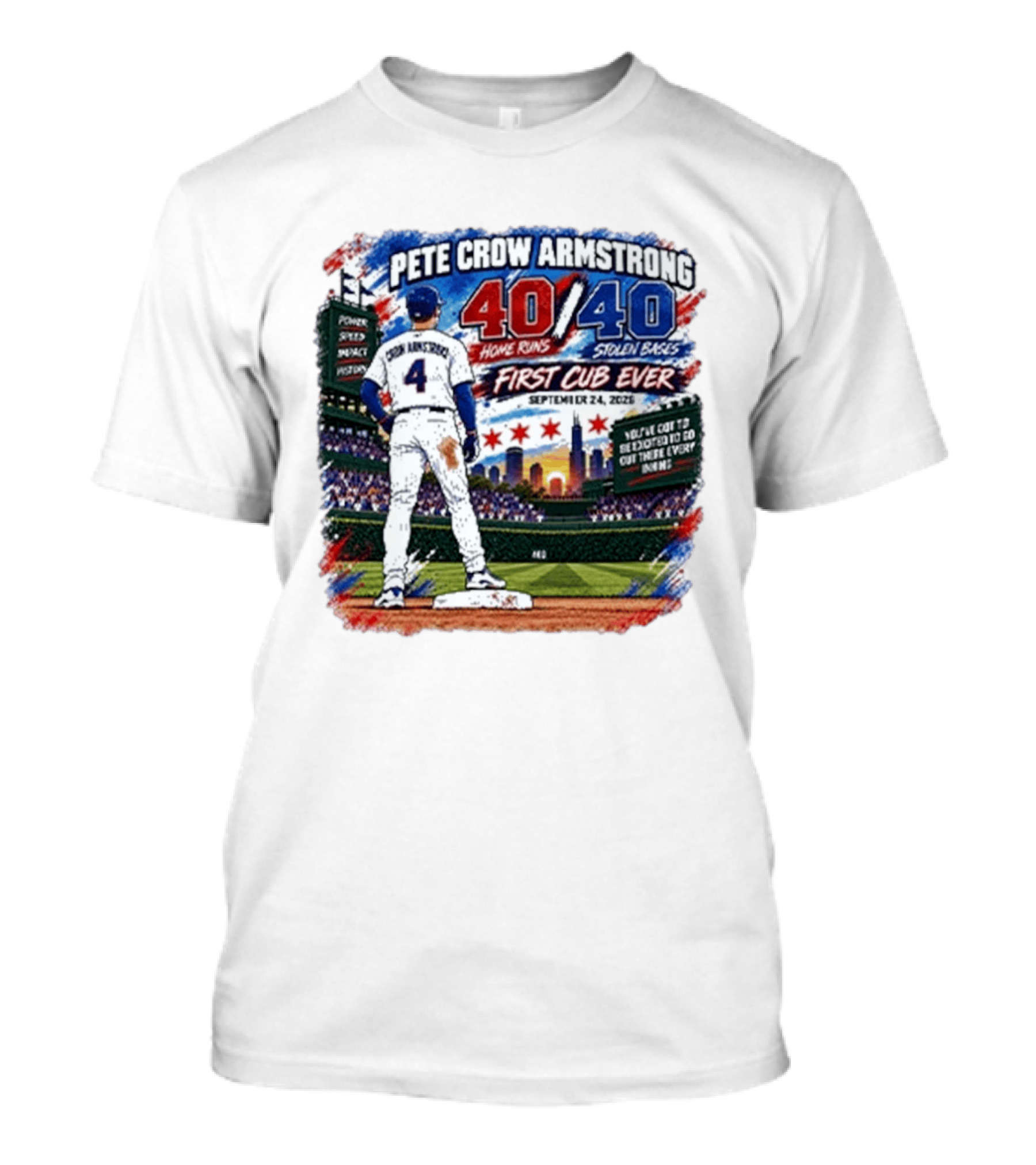 Pete Crow Armstrong 40 Home Runs 40 Stolen Bases First Cub Ever September 24 2023 T-Shirt