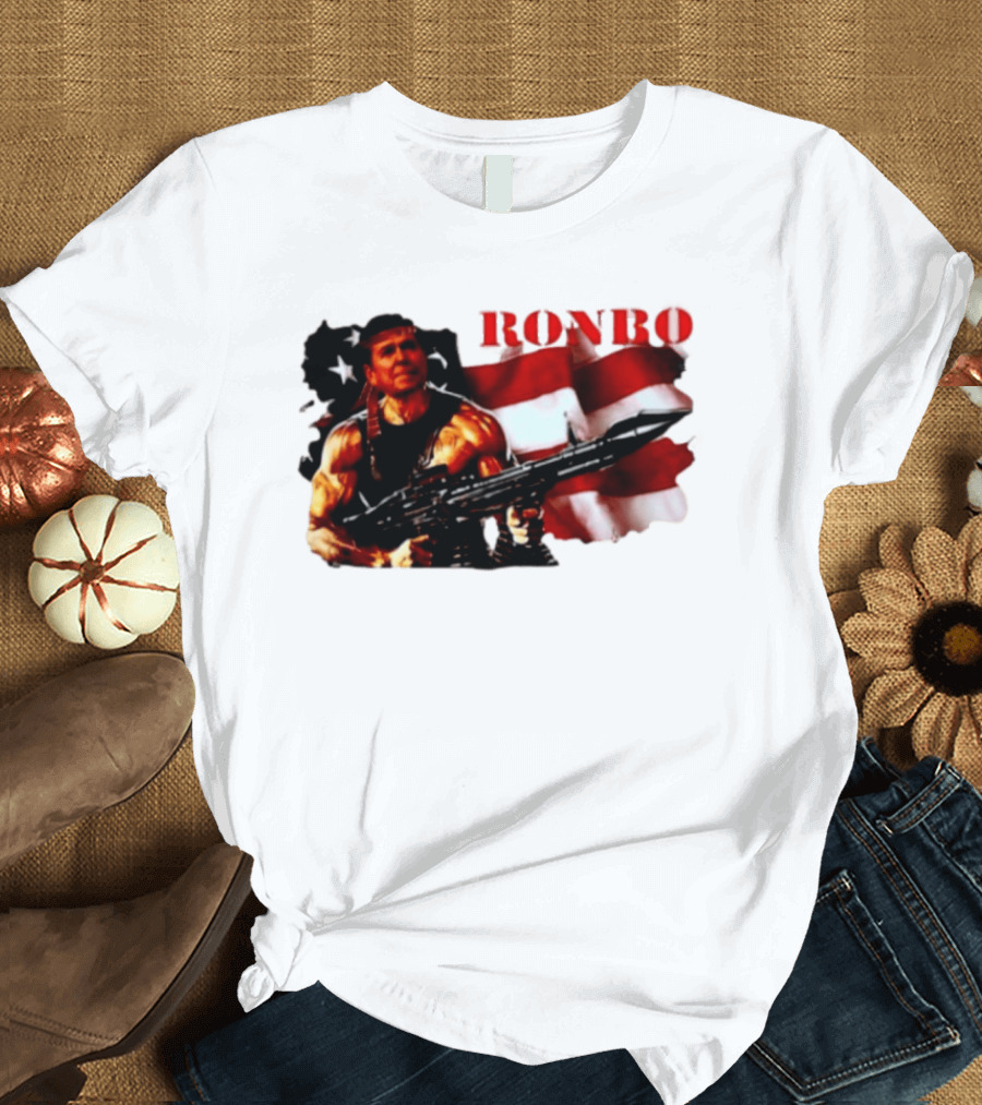 Ronbo Ronald Reagan Rambo With American Flag 80s President T-Shirt