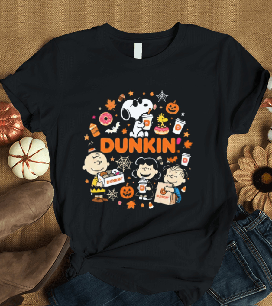 Dunkin Peanuts Characters Autumn Pumpkins Donuts Coffee Fall Vibes T-Shirt