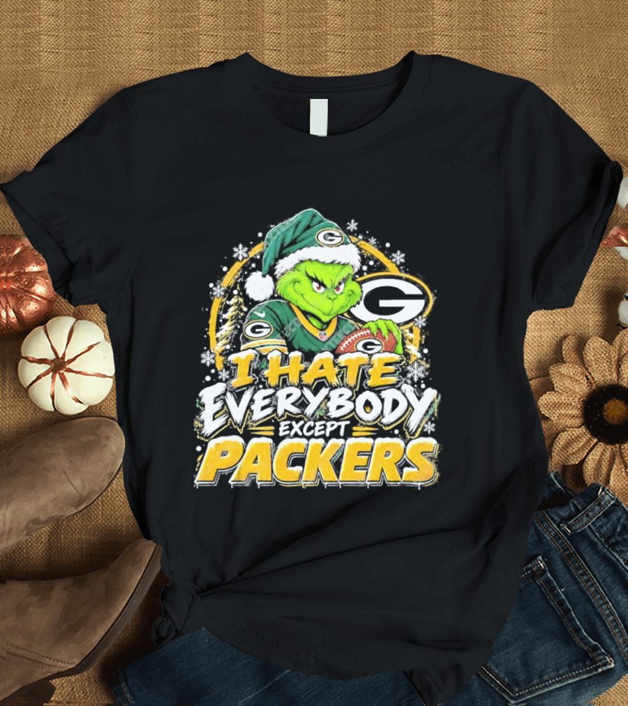 Green Bay Packers Grinch I Hate Everybody Except Packers Fans Christmas Holiday T-Shirt