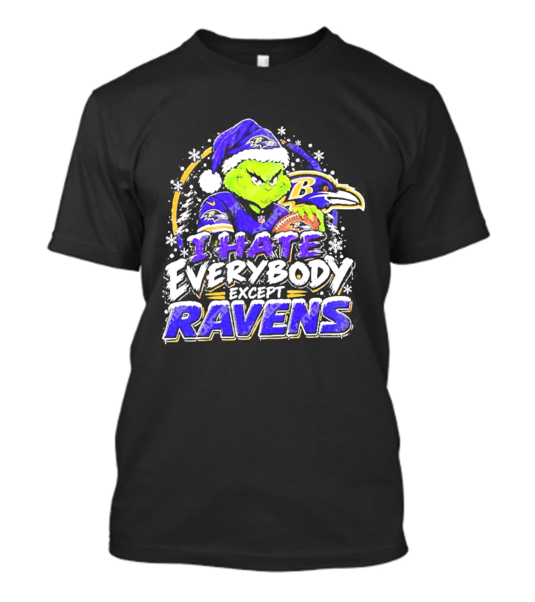 Baltimore Ravens Grinch I Hate Everybody Except Ravens Fans Christmas Holiday T-Shirt